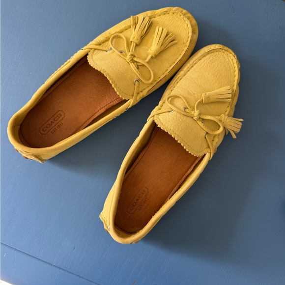 Coach Shoes - Coach Yellow Leather Tassel Moccasins